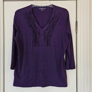 Croft & Barrow Embellished Purple Top Size L Cotton 3/4 Sleeve